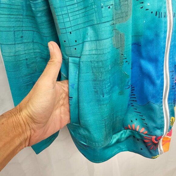 Blue Orange Hooded Zip Boho Sweatshirt L - Picture 4 of 10